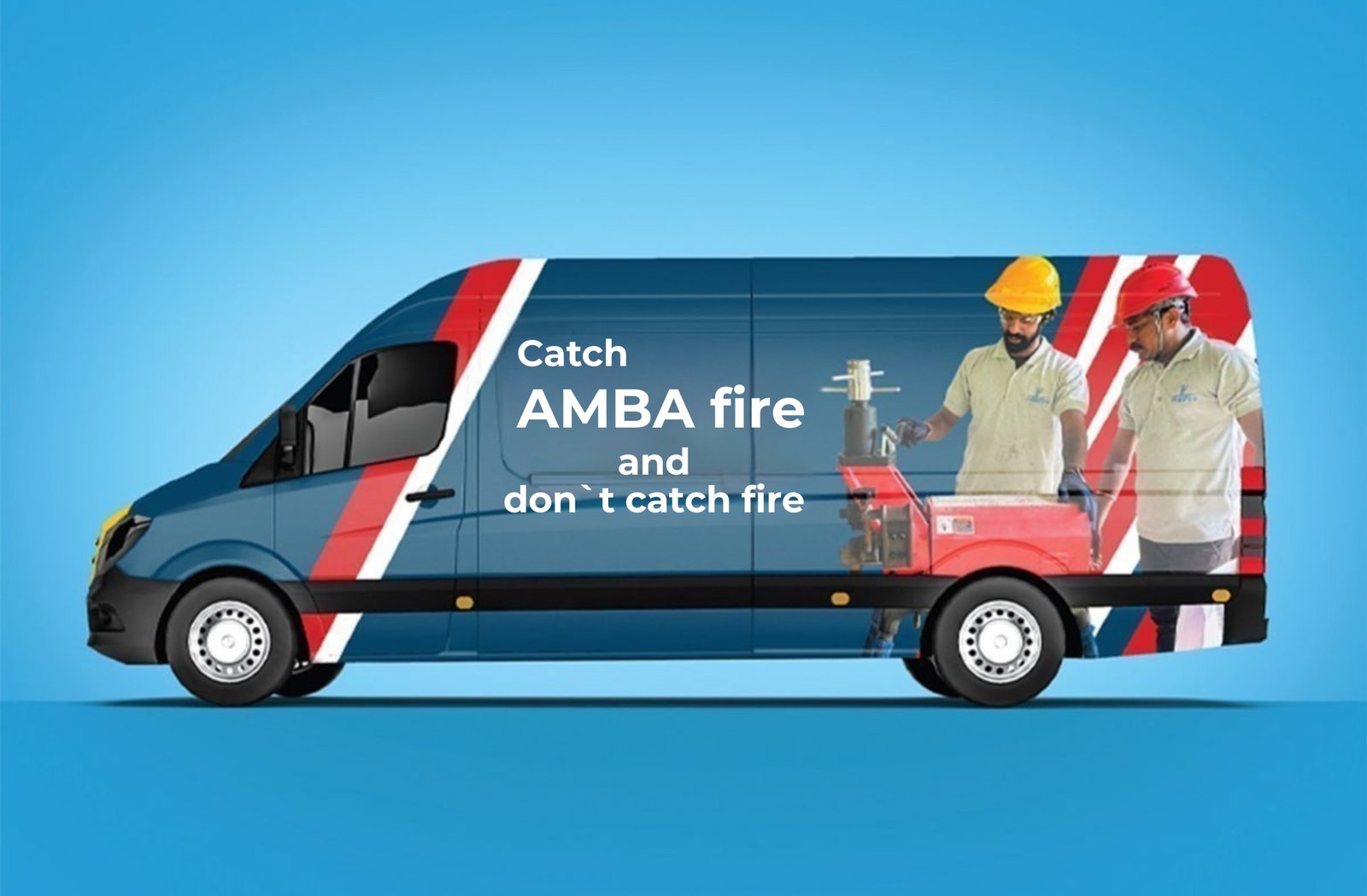 PREFire commercial van displaying fire safety solutions: Catch PREFire and don't catch fire.
